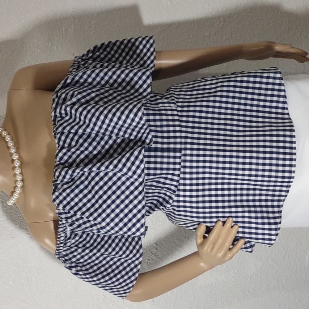 Boston proper blouse size 10 blue/white square pattern